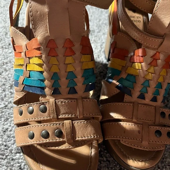 Mexican Huarache Colorful Leather Strappy Heels Sandals Women’s 9 Mexico 26 - Picture 7 of 13